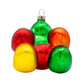  This Joyous DOTS Candy Ornament features six individual DOTS in various colors with smiley faces on them, viewed from back.