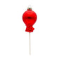 Jolly Tootsie Roll Pop ornament in the color red with smiley face, viewed from the back.