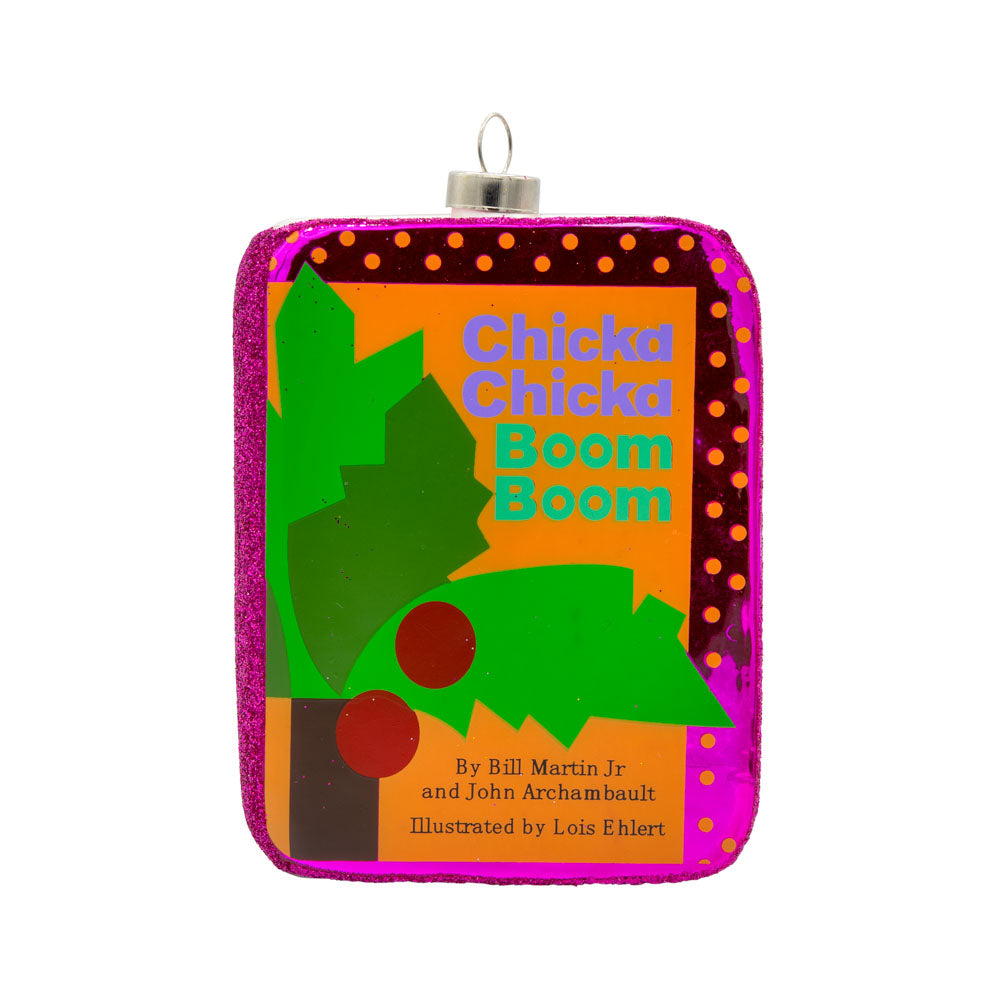 This ornament features the iconic vibrant cover of "Chicka Chicka Boom Boom" viewed from the front.